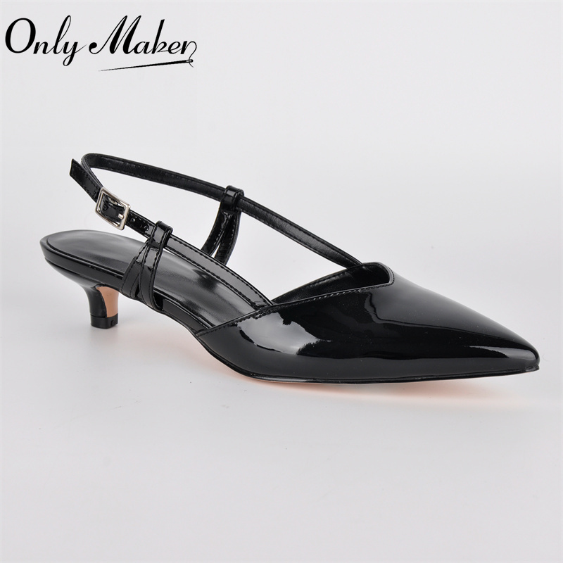 Kitten Heel Women - รองเท้าส้นเตี้ยแบบสวมเปิดส้น ปลายแหลม สายรัดข้อเท้า ส้นคิตเทน สำหรับผู้หญิง ดีไซน์หรูหรา