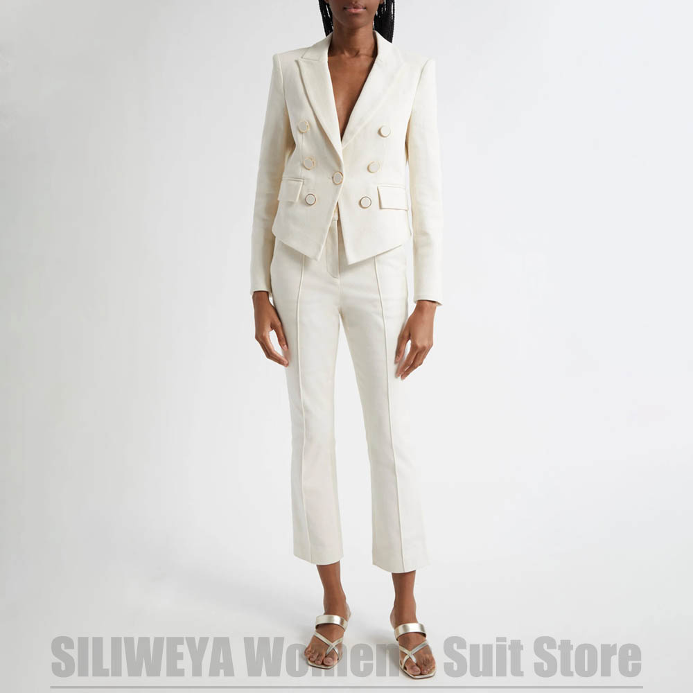 Women Formal Wear For Meeting - ชุดสูทผู้หญิง 2 ชิ้น แฟชั่นแบบกระดุมสองแถว สีพื้น เรียบหรู