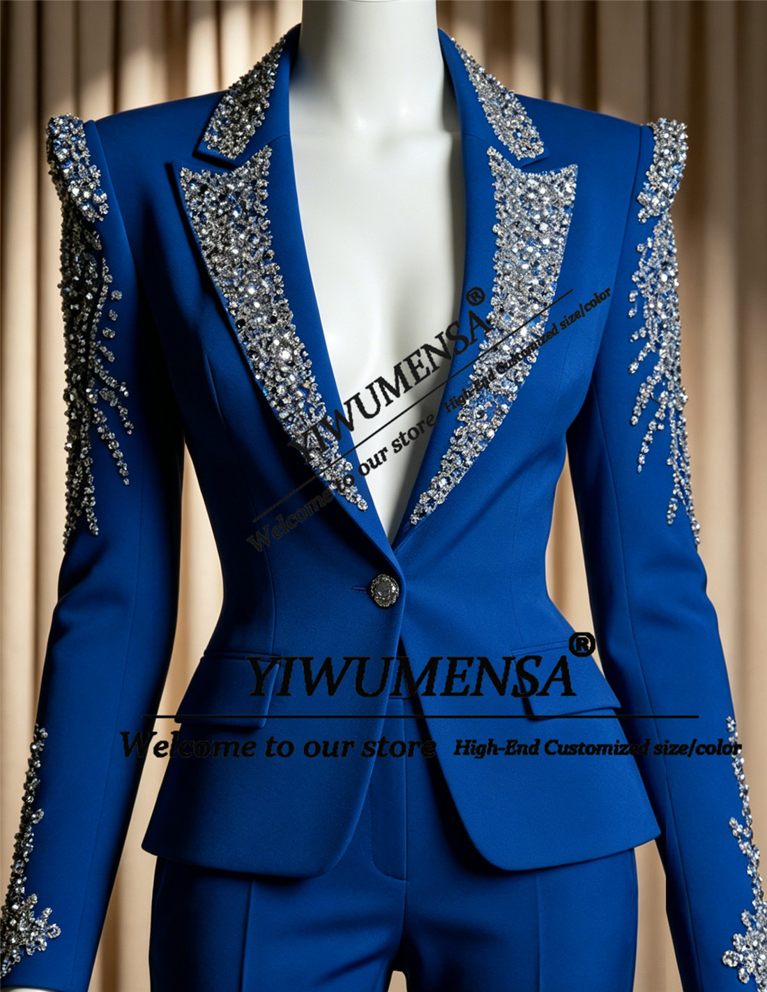 Women Formal Wear Blazers - ชุดสูทผู้หญิงหรูหรา 2 ชิ้น ประดับคริสตัลและลูกปัด ชุดเบลเซอร์และกางเกงสำหรับงานพรอม ชุดทักซิโด้สำหรับงานเลี้ยงธุรกิจ
