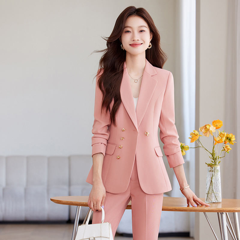 Women Formal Wear Blazers - ชุดสูททำงานผู้หญิงแขนยาวสำหรับฤดูใบไม้ร่วงและฤดูหนาว ชุดทำงานผู้หญิงแบบเป็นทางการ 2 ชิ้น เสื้อเบลเซอร์และกางเกงขายาว เสื้อผ้าผู้หญิง