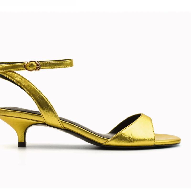 Kitten Heel Women - รองเท้าส้นเตี้ยแบบรัดข้อเท้าสำหรับผู้หญิง ลายเย็บแบบวงกลม หัวมน ส้นเตี้ย รองเท้าแตะแบบมีสายรัด รองเท้าผู้หญิงหนังแก้ว