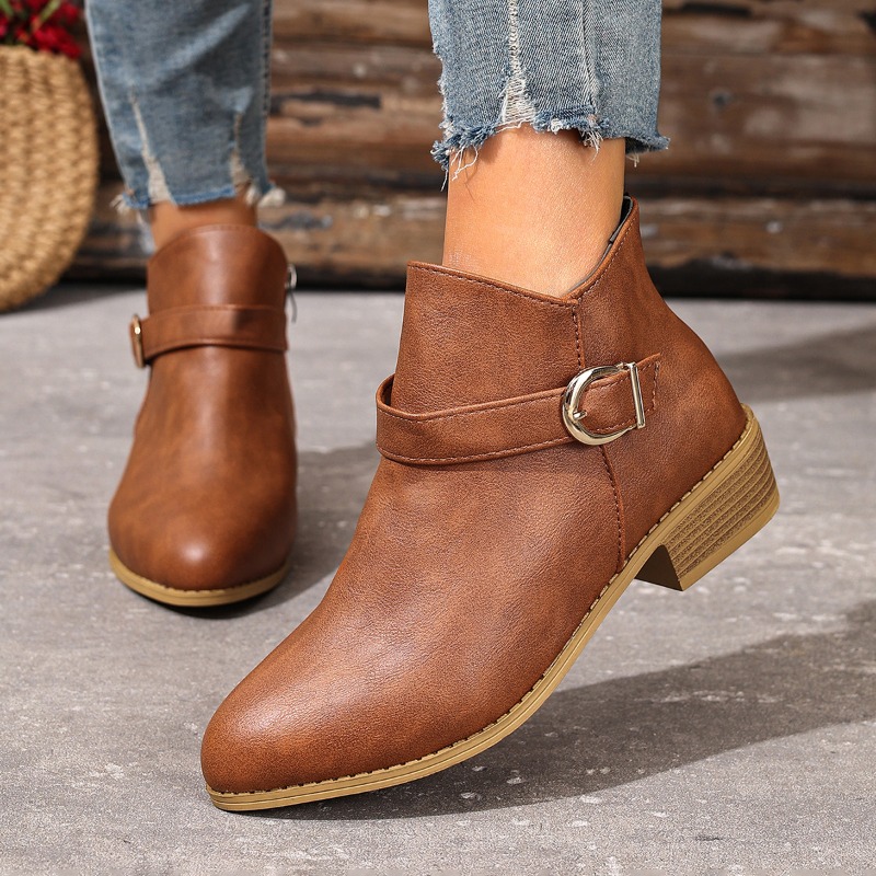 Women Formal Wear Shoes - รองเท้าบูทข้อเท้าผู้หญิงสำหรับฤดูใบไม้ร่วงและฤดูหนาว แบบมีซิปด้านข้าง ส้นหนา ใส่สบาย แฟชั่น ทันสมัย