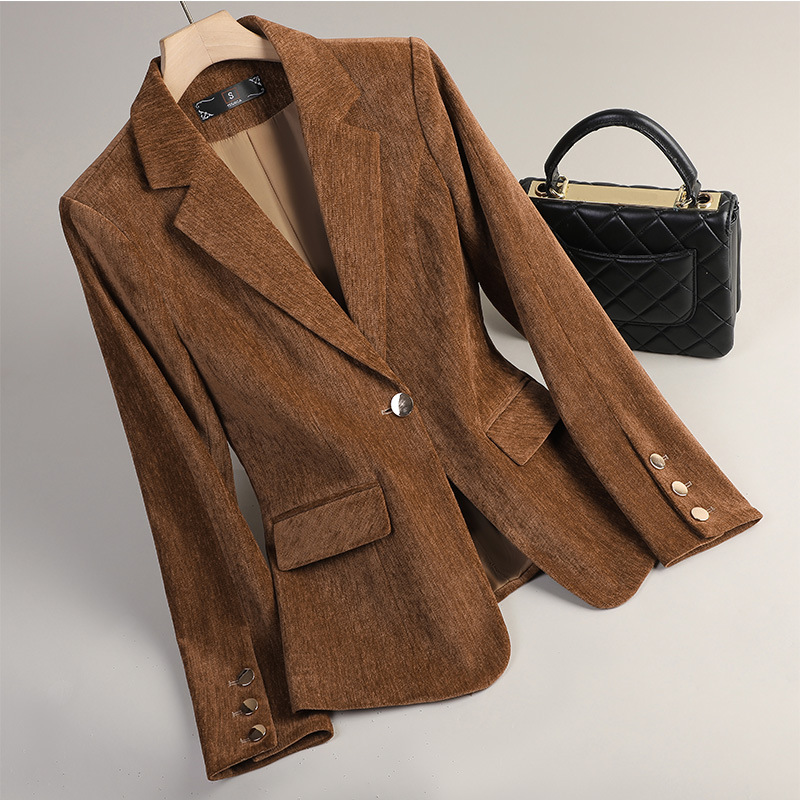 Women Formal Wear Blazers - สีเหลืองทองกำมะหยี่เบลเซอร์ผู้หญิงฤดูใบไม้ร่วงฤดูหนาวชุดลำลองแฟชั่นสำนักงานสุภาพสตรีเบลเซอร์ธุรกิจทำงานเสื้อแจ็คเก็ตอย่างเป็นทางการ