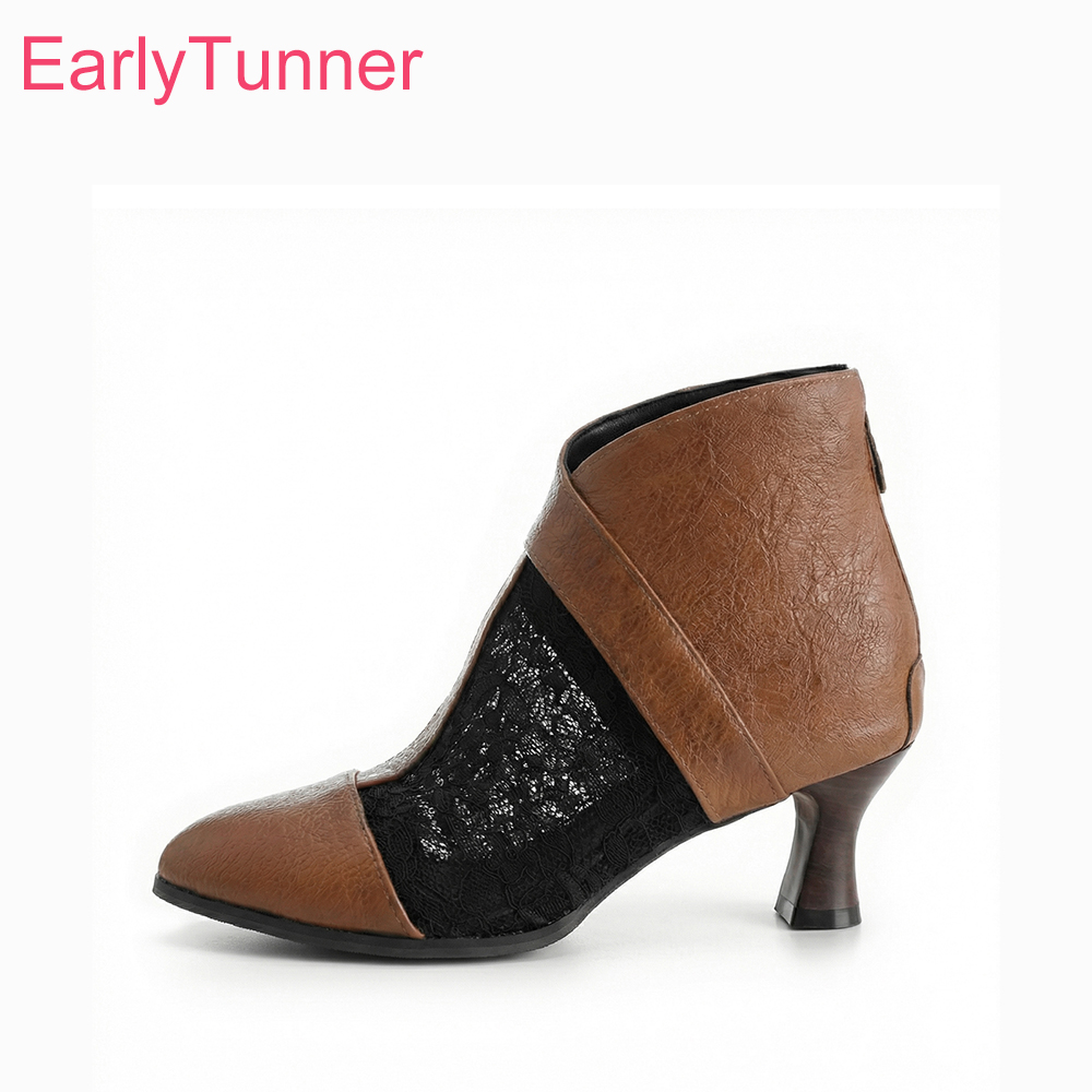 Kitten Heel Women - รองเท้าบูทข้อเท้าแบบผูกเชือกสำหรับฤดูร้อนปี 2026 สำหรับผู้หญิง ดีไซน์เซ็กซี่ หัวมน ส้นเตี้ย