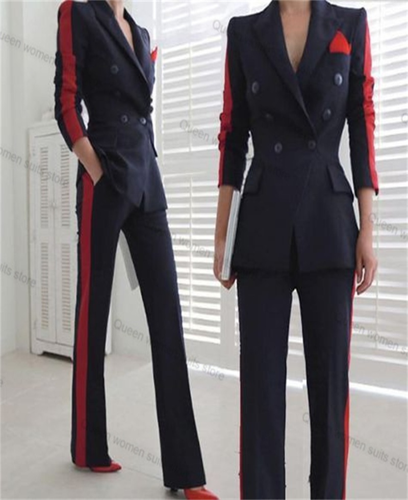 Women Formal Wear Trousers - สีแดงสีดําฤดูใบไม้ร่วงผู้หญิงชุด 2 ชิ้นเสื้อ + กางเกงสํานักงานอย่างเป็นทางการ Lady