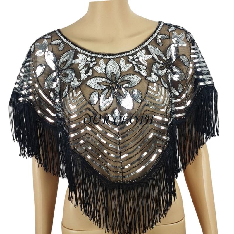 Women Formal Event Wear - แฟชั่นประดับด้วยเลื่อมผ้าคลุมไหล่ปักลูกปัดหมวกสำหรับผู้หญิงเครื่องแต่งกายสวมใส่อย่างเป็นทางการ Y1AC