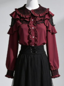 Women Formal Blouses For Evening Wear - เสื้อเชิ้ตสไตล์ฮาราจูกุน่ารักสำหรับผู้หญิง ตกแต่งโบว์และลูกไม้ น้ำหนักเบา ใส่สบายๆ ได้ทุกวัน สไตล์แฟรี่คอร์