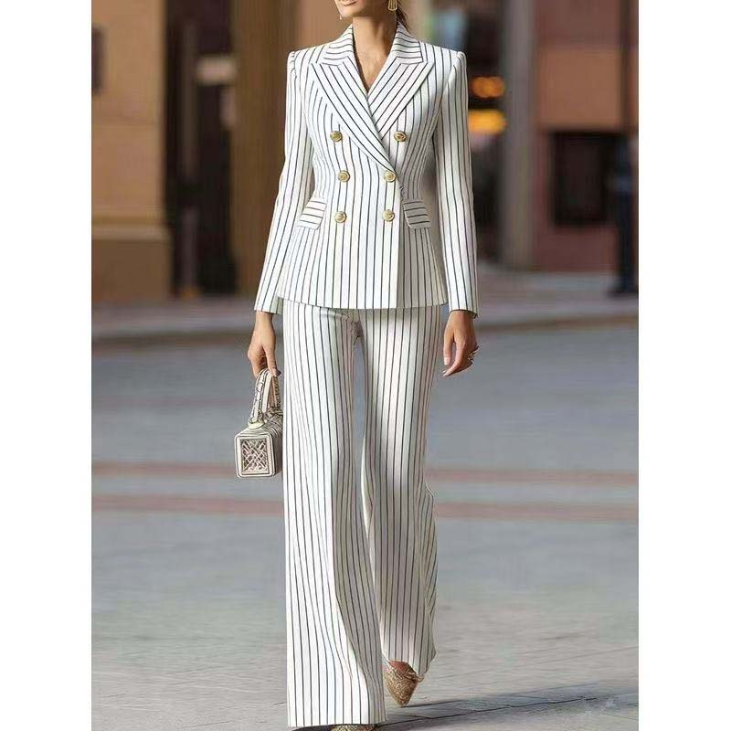 Women Formal Wear Trousers - ฤดูใบไม้ร่วงชุดสูทผู้หญิงลายทางหญิงธุรกิจทำงานแจ็คเก็ตเบลเซอร์กางเกงอย่างเป็นทางการ 2 ชิ้นชุดเสื้อผ้าสตรี