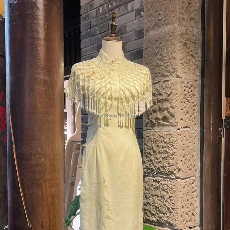 Women Formal Event Wear - ผ้าห่อตัวเน้นเสียงไข่มุกระบายอากาศเหมาะสำหรับการแต่งกายกี่เพ้า