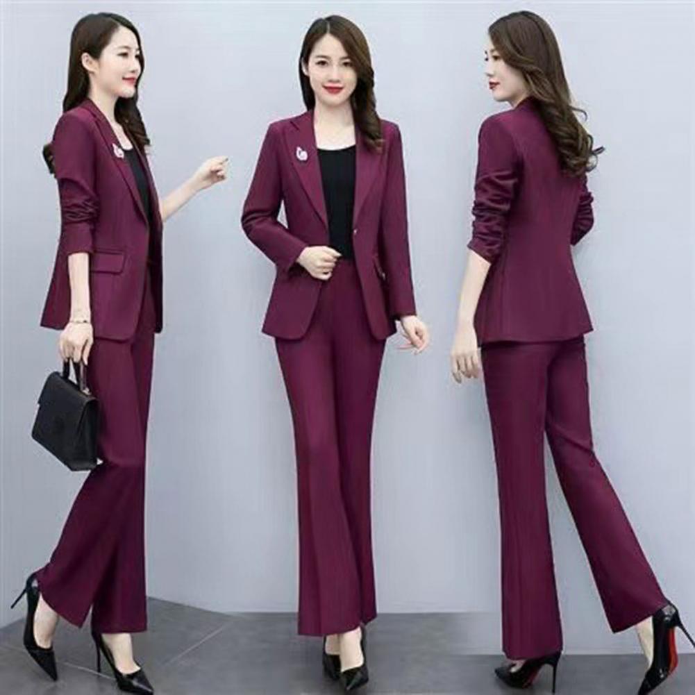 Women Formal Wear Trousers - ชุดสูทผู้หญิง 2 ชิ้น/เซ็ต เสื้อโค้ทปกพับ แขนยาว ทรงเข้ารูป