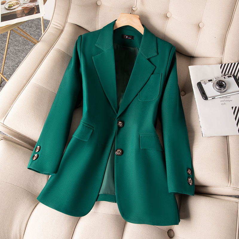 Women Formal Wear Blazers - สีฟ้าสีดําสีเขียวผู้หญิงอย่างเป็นทางการ Blazer Coat หญิงแขนยาวเดี่ยวเสื้อสํานักงานสุภาพสตรีทํางาน Blazers Outerwear