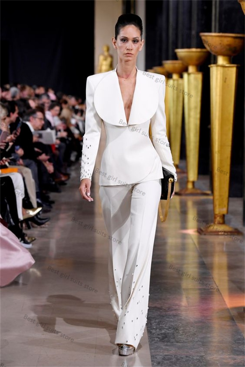 ชุดสูท2ชิ้นสีขาวสง่างามสำหรับผ - Women Formal Wear Tailor บทวิจารณ์และราคา