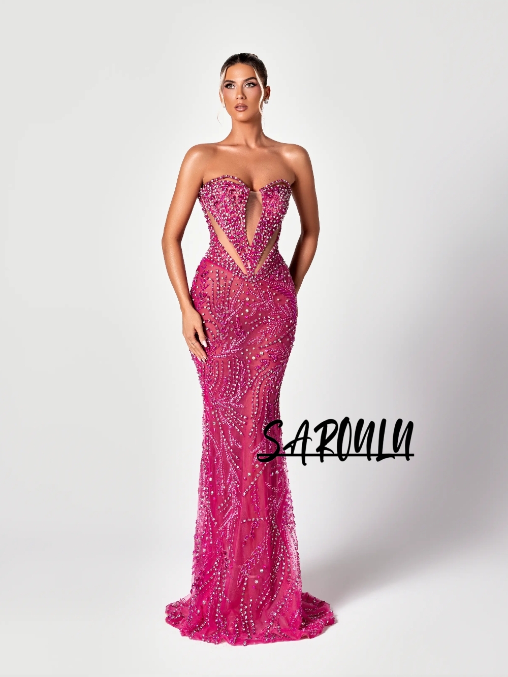 ชุดราตรีสีชมพูฟูเชียแบบเว้าช่ว - Formal Gala Wear Women บทวิจารณ์และราคา