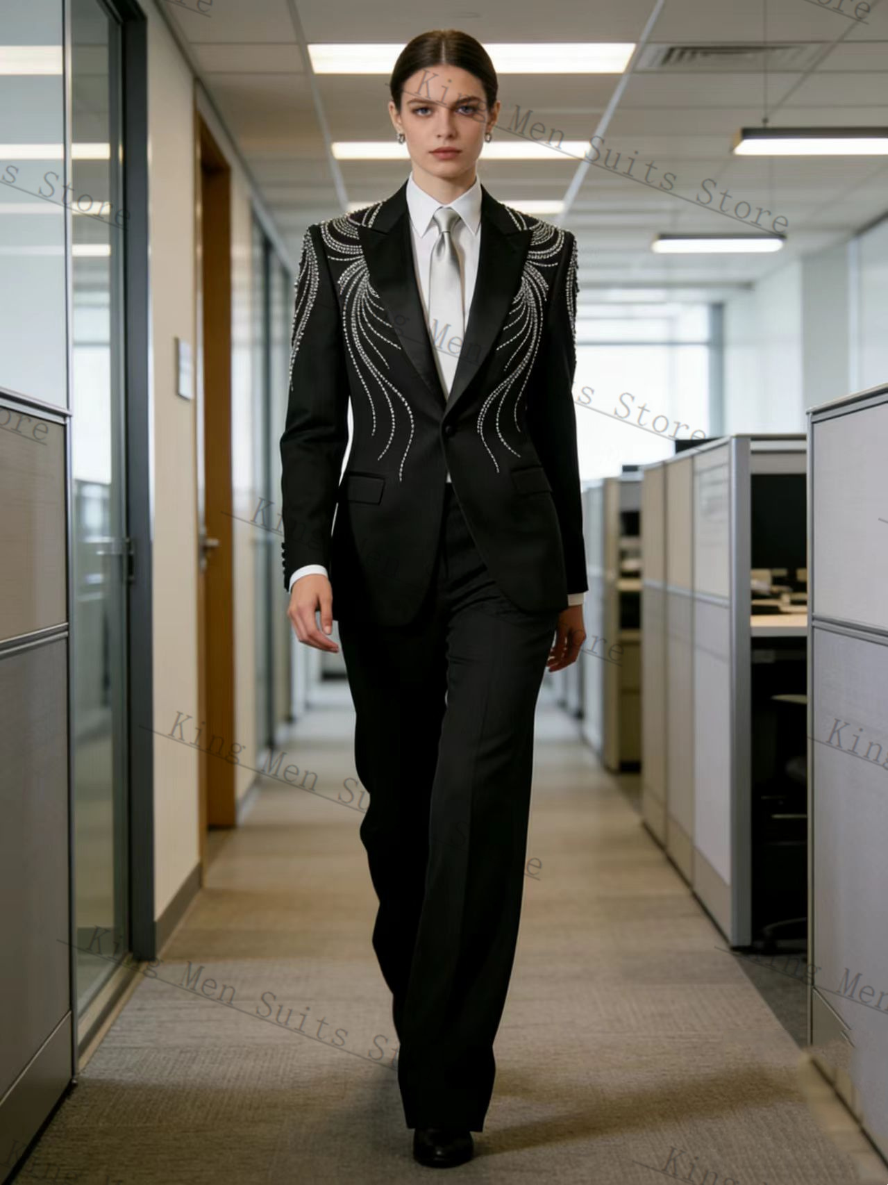 ชุดสูทผู้หญิงสีดำ 2 ชิ้น เสื้อ - Women Formal Wear Trousers บทวิจารณ์และราคา