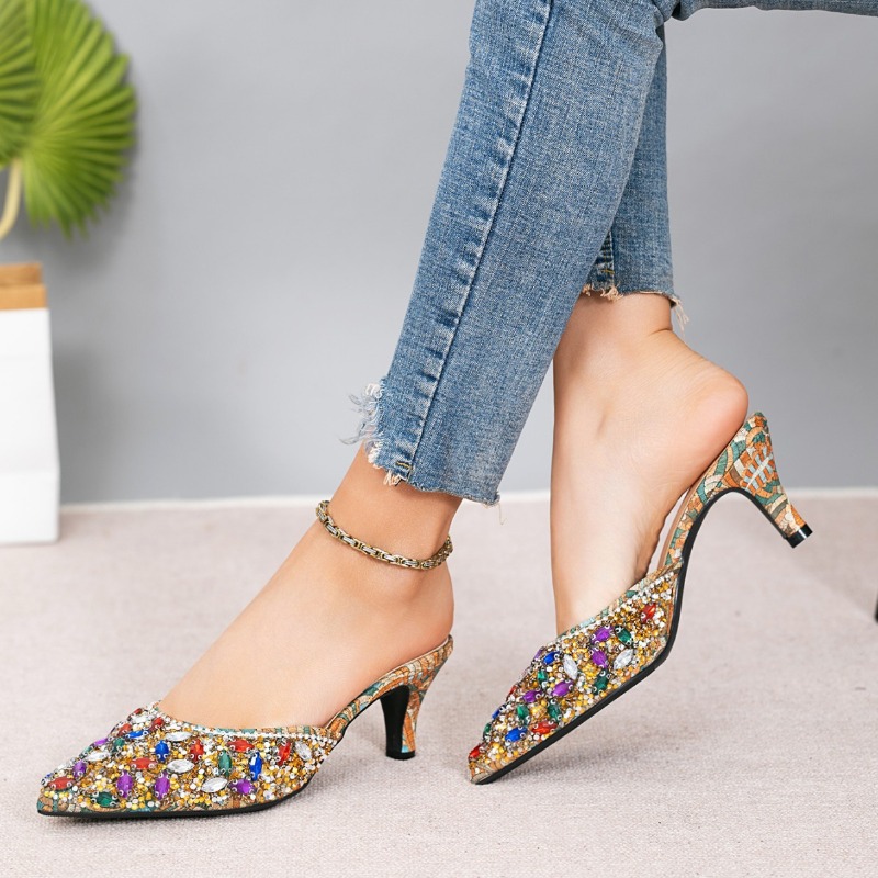 รองเท้าส้นเตี้ยประดับเพชรหรูหร - Kitten Heel Women บทวิจารณ์และราคา