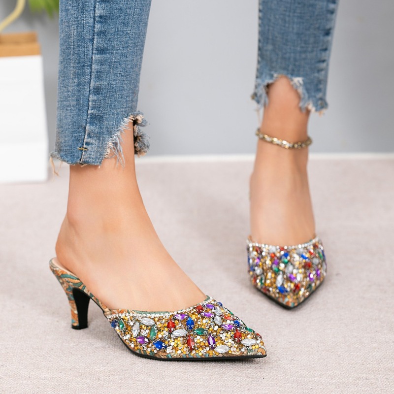 รองเท้าส้นเตี้ยประดับเพชรหรูหร - Kitten Heel Women บทวิจารณ์และราคา