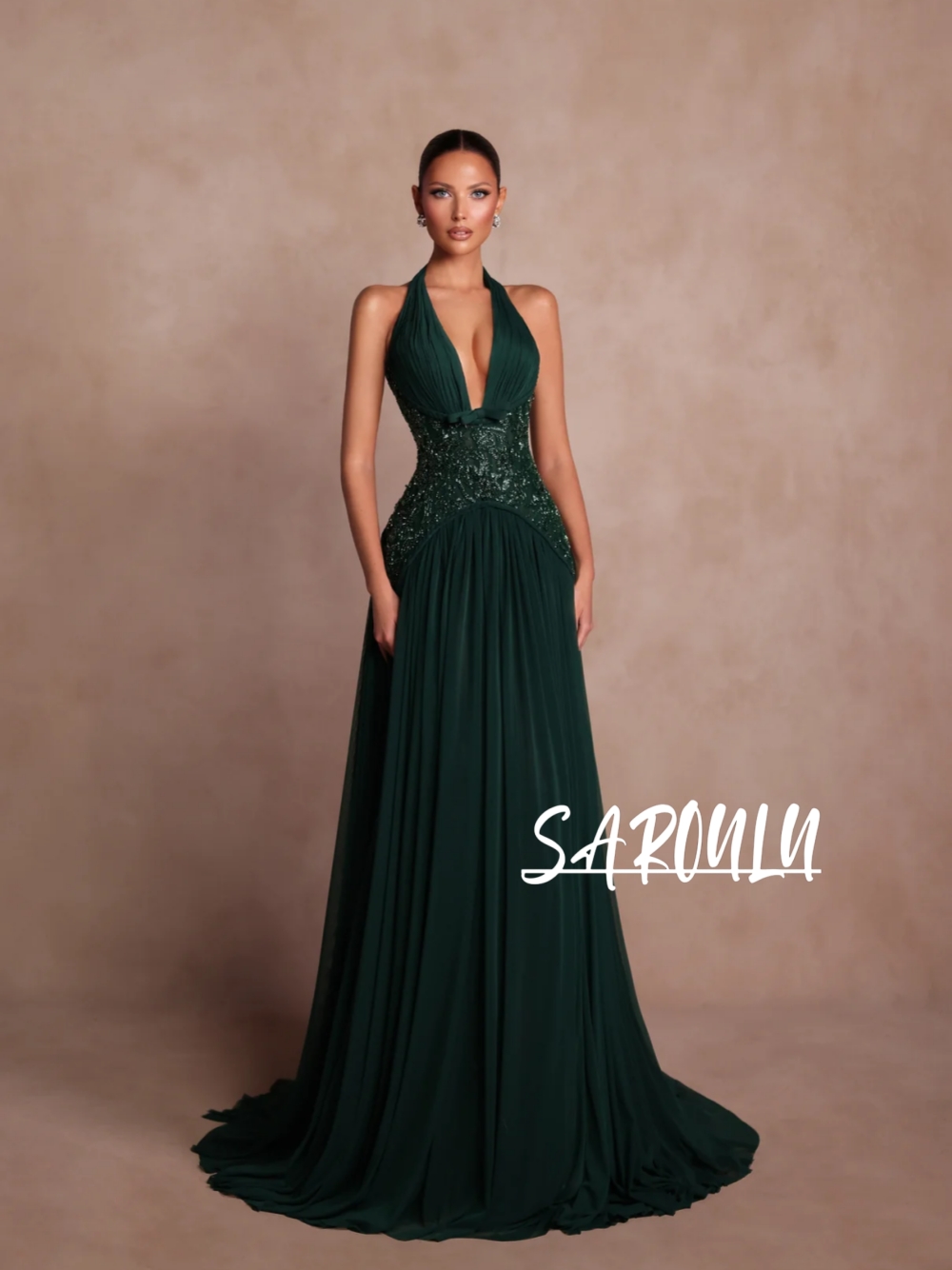 เดรสราตรีสีเขียวทรงเอไลน์ไซส์ใ - Formal Gala Wear Women บทวิจารณ์และราคา