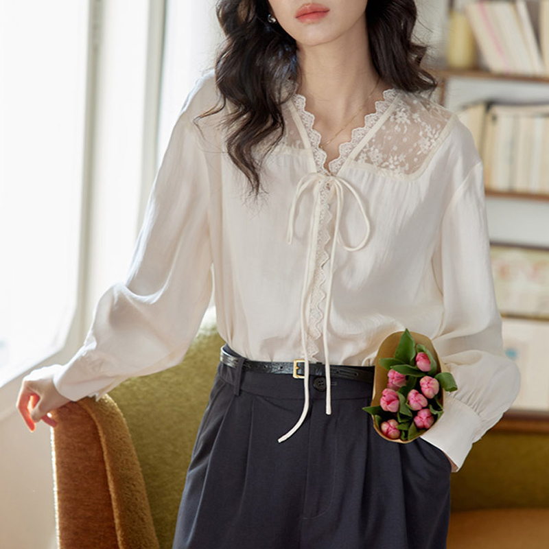 เสื้อแขนยาวผู้หญิงซาตินคอปกทรง - Women Formal Blouses For Evening Wear บทวิจารณ์และราคา
