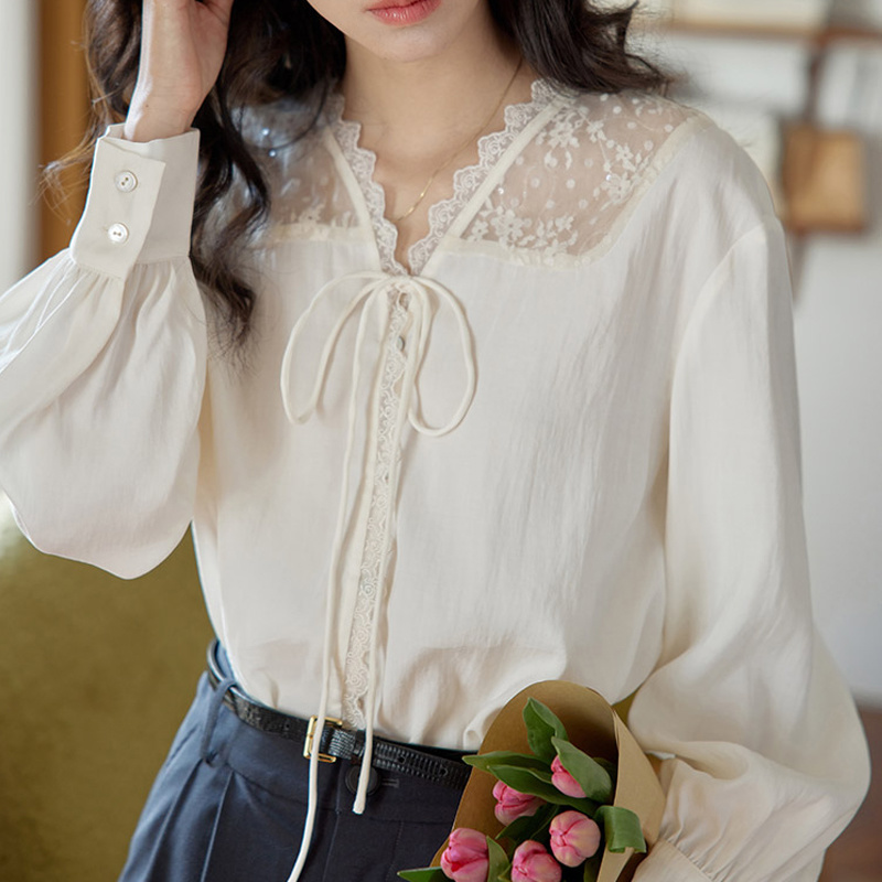 เสื้อแขนยาวผู้หญิงซาตินคอปกทรง - Women Formal Blouses For Evening Wear บทวิจารณ์และราคา