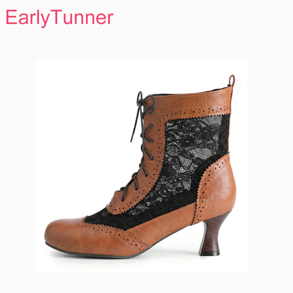 รองเท้าบูทข้อเท้าสไตล์วิคตอเรี - Kitten Heel Women บทวิจารณ์และราคา