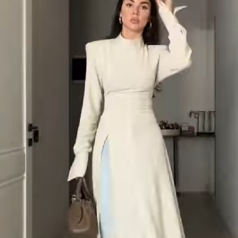 เดรสยาวลำลองคอสูงแขนยาวสำหรับผ - Women Formal Wear For Meeting บทวิจารณ์และราคา