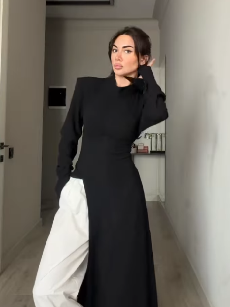 เดรสยาวลำลองคอสูงแขนยาวสำหรับผ - Women Formal Wear For Meeting บทวิจารณ์และราคา