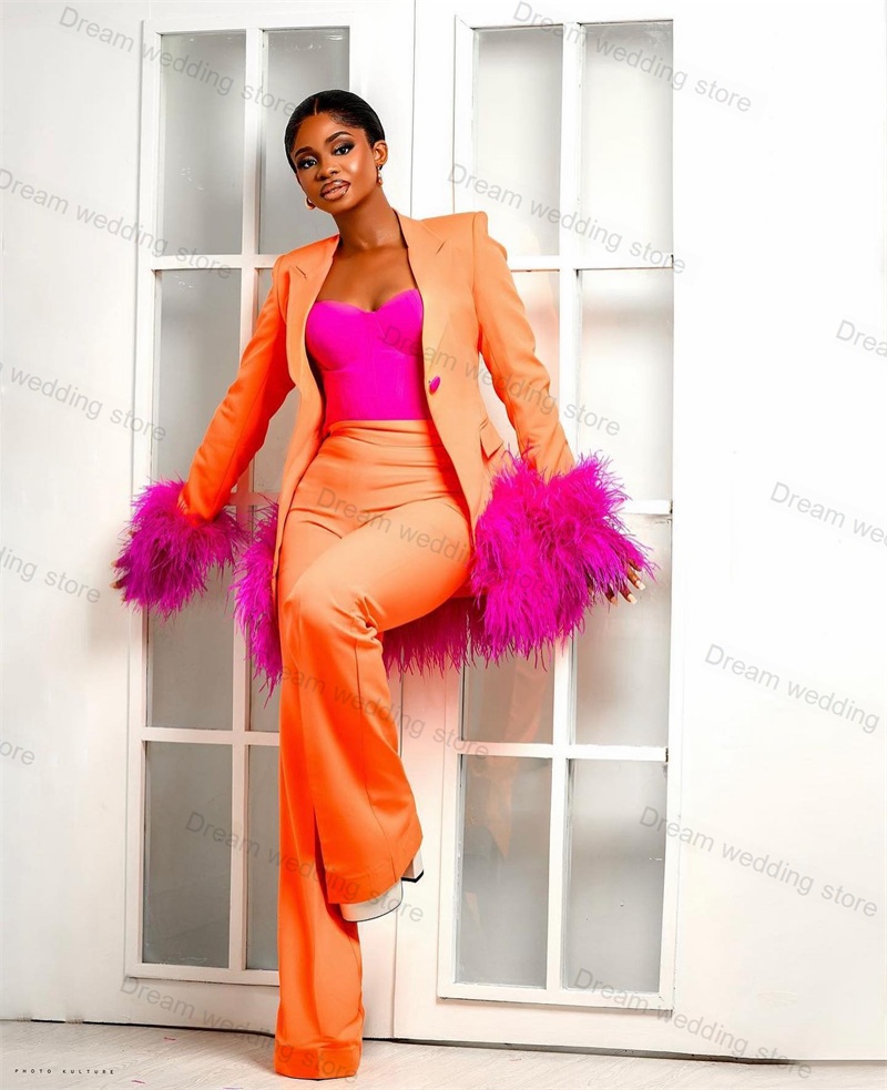 ชุดสูทกางเกงขนนกกระจอกเทศสีส้ม - Women Formal Wear Tailor บทวิจารณ์และราคา