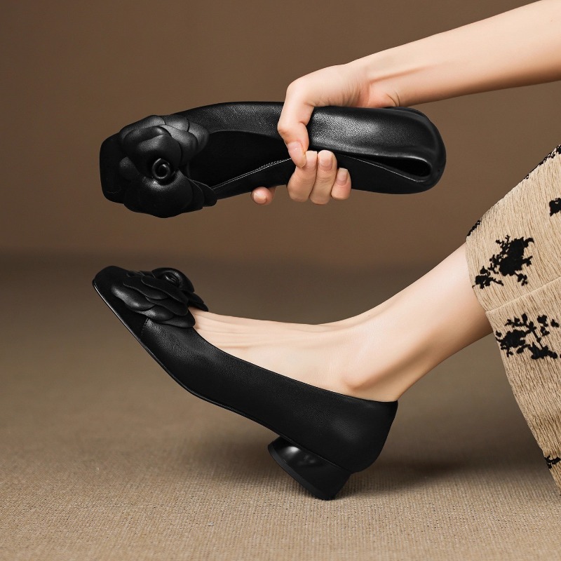 รองเท้าส้นเตี้ยแบบฝรั่งเศส สีบ - Kitten Heel Women บทวิจารณ์และราคา