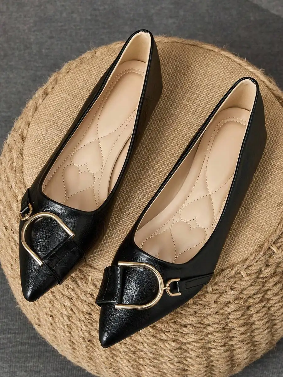 รองเท้าส้นเตี้ยหัวแหลมสีดำสำหร - Women Formal Wear Shoes บทวิจารณ์และราคา