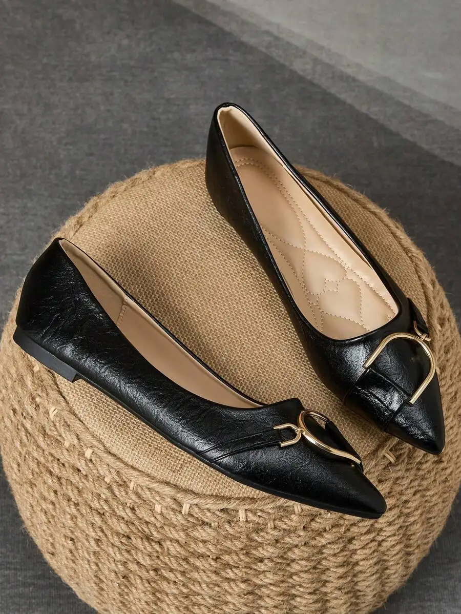 รองเท้าส้นเตี้ยหัวแหลมสีดำสำหร - Women Formal Wear Shoes บทวิจารณ์และราคา