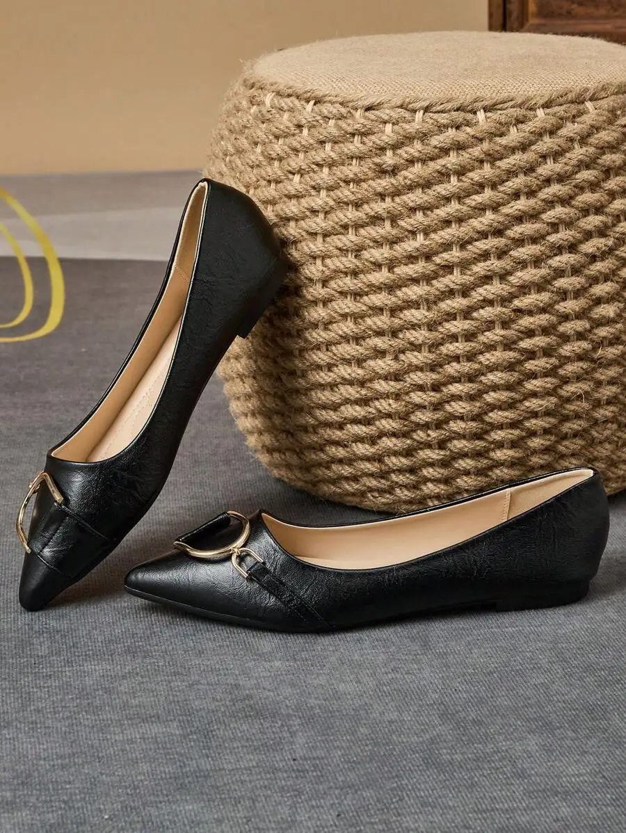 รองเท้าส้นเตี้ยหัวแหลมสีดำสำหร - Women Formal Wear Shoes บทวิจารณ์และราคา