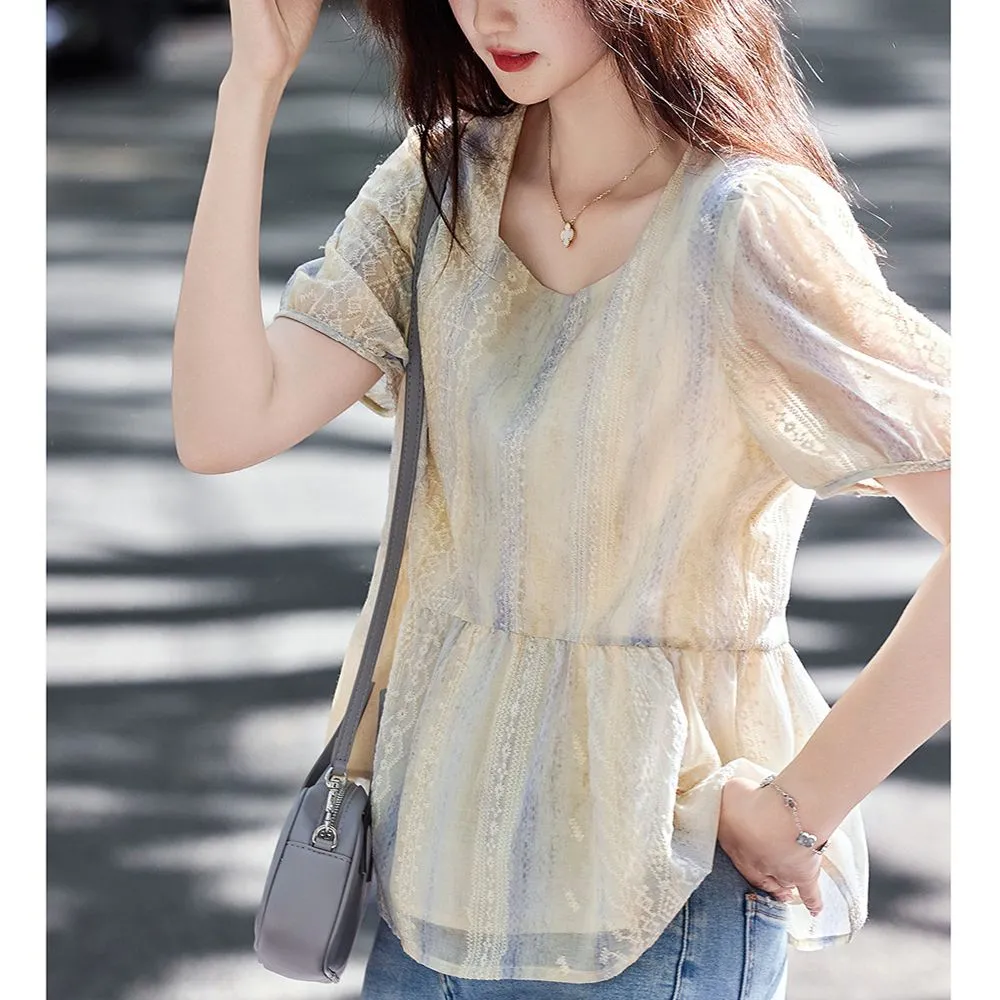 เสื้อเบลาส์ลูกไม้แขนพองสไตล์เก - Women Formal Blouses For Evening Wear บทวิจารณ์และราคา