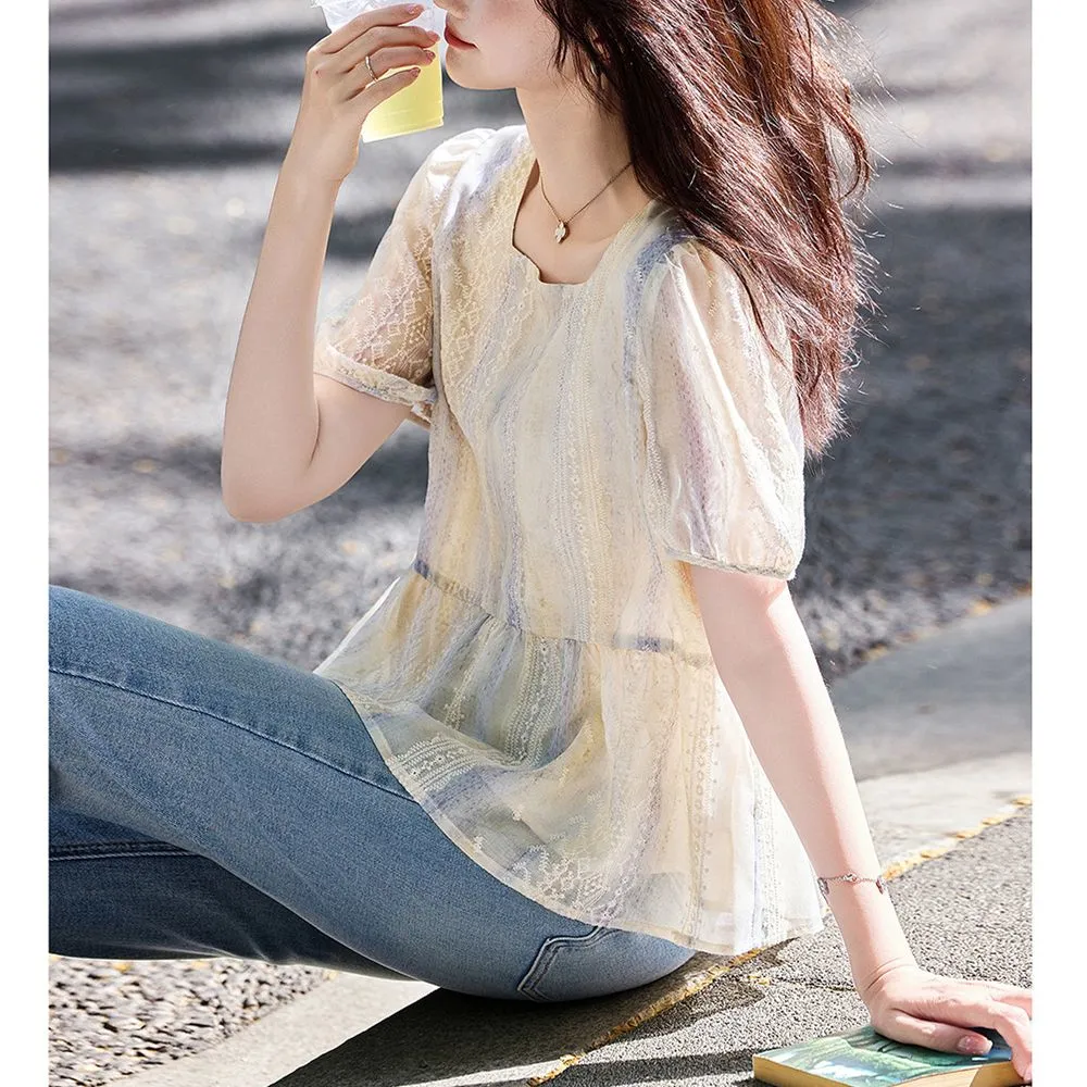 เสื้อเบลาส์ลูกไม้แขนพองสไตล์เก - Women Formal Blouses For Evening Wear บทวิจารณ์และราคา