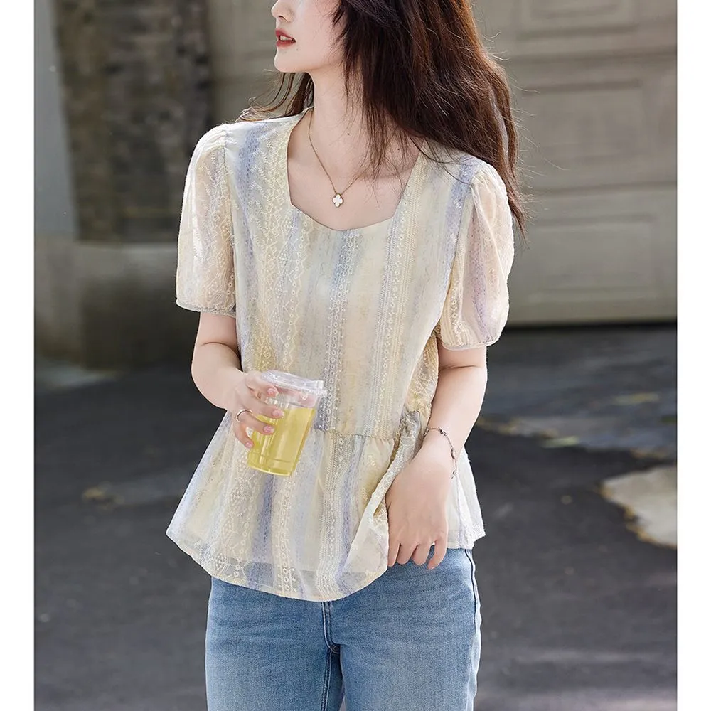 เสื้อเบลาส์ลูกไม้แขนพองสไตล์เก - Women Formal Blouses For Evening Wear บทวิจารณ์และราคา