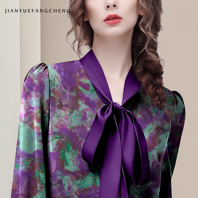 เสื้อสีม่วงลายดอกไม้ผ้าซาตินหร - Women Formal Blouses For Evening Wear บทวิจารณ์และราคา