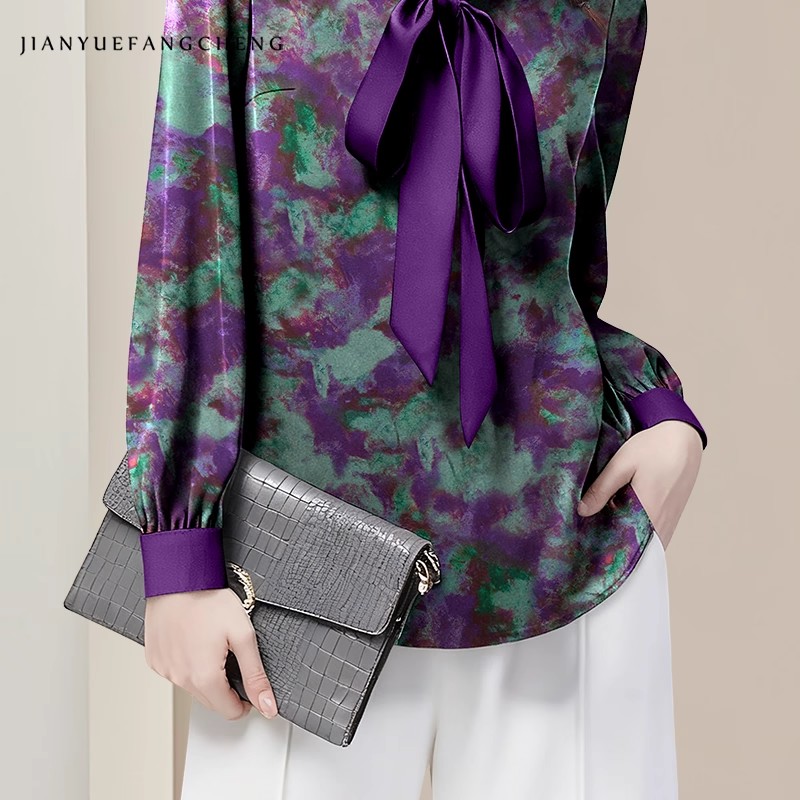 เสื้อสีม่วงลายดอกไม้ผ้าซาตินหร - Women Formal Blouses For Evening Wear บทวิจารณ์และราคา