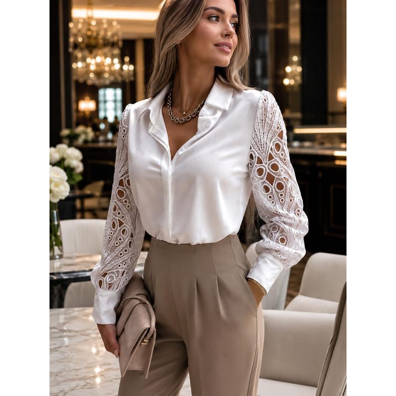 เสื้อผู้หญิงแบบติดกระดุมผ้าซาต - Women Formal Wear For Meeting บทวิจารณ์และราคา